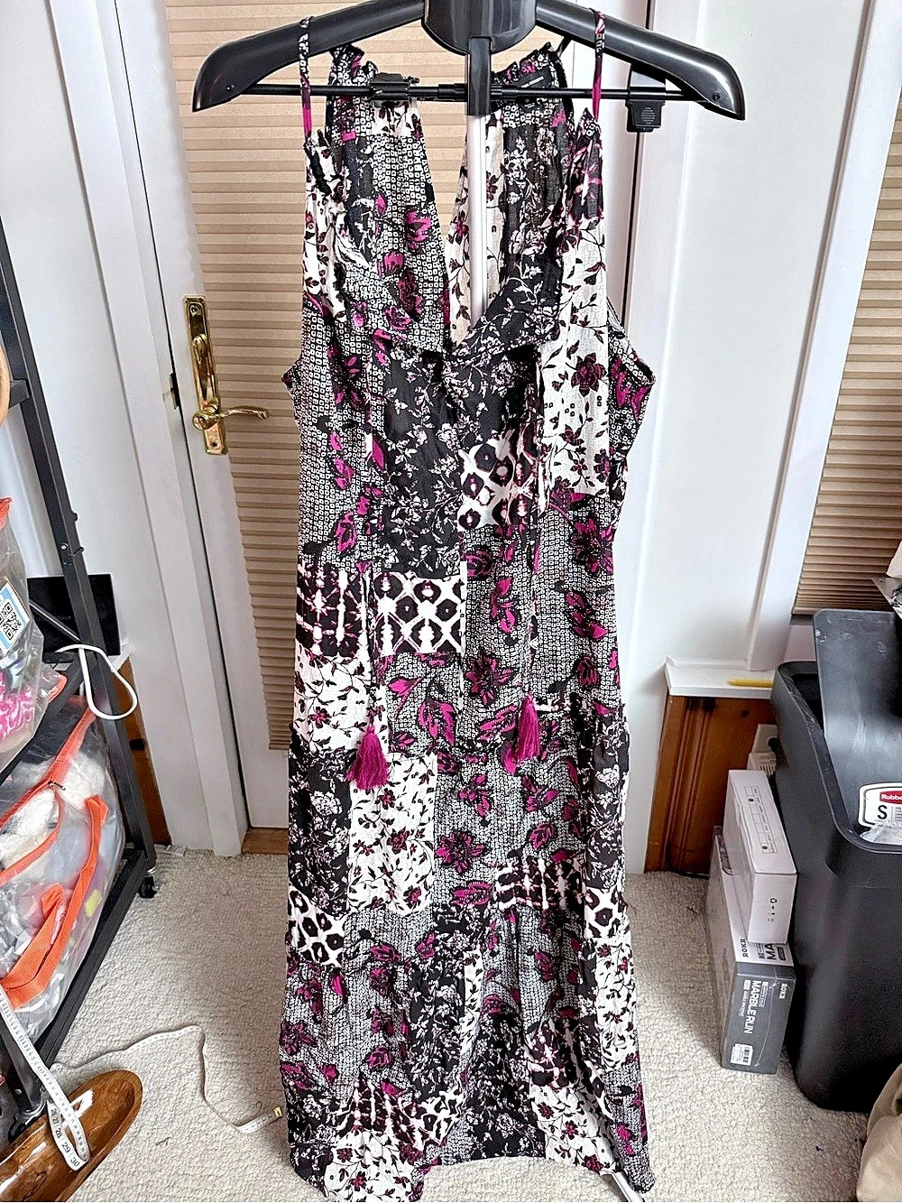 Boho patchwork print INC International Concepts Floral Maxi Dress Black Pink 1X